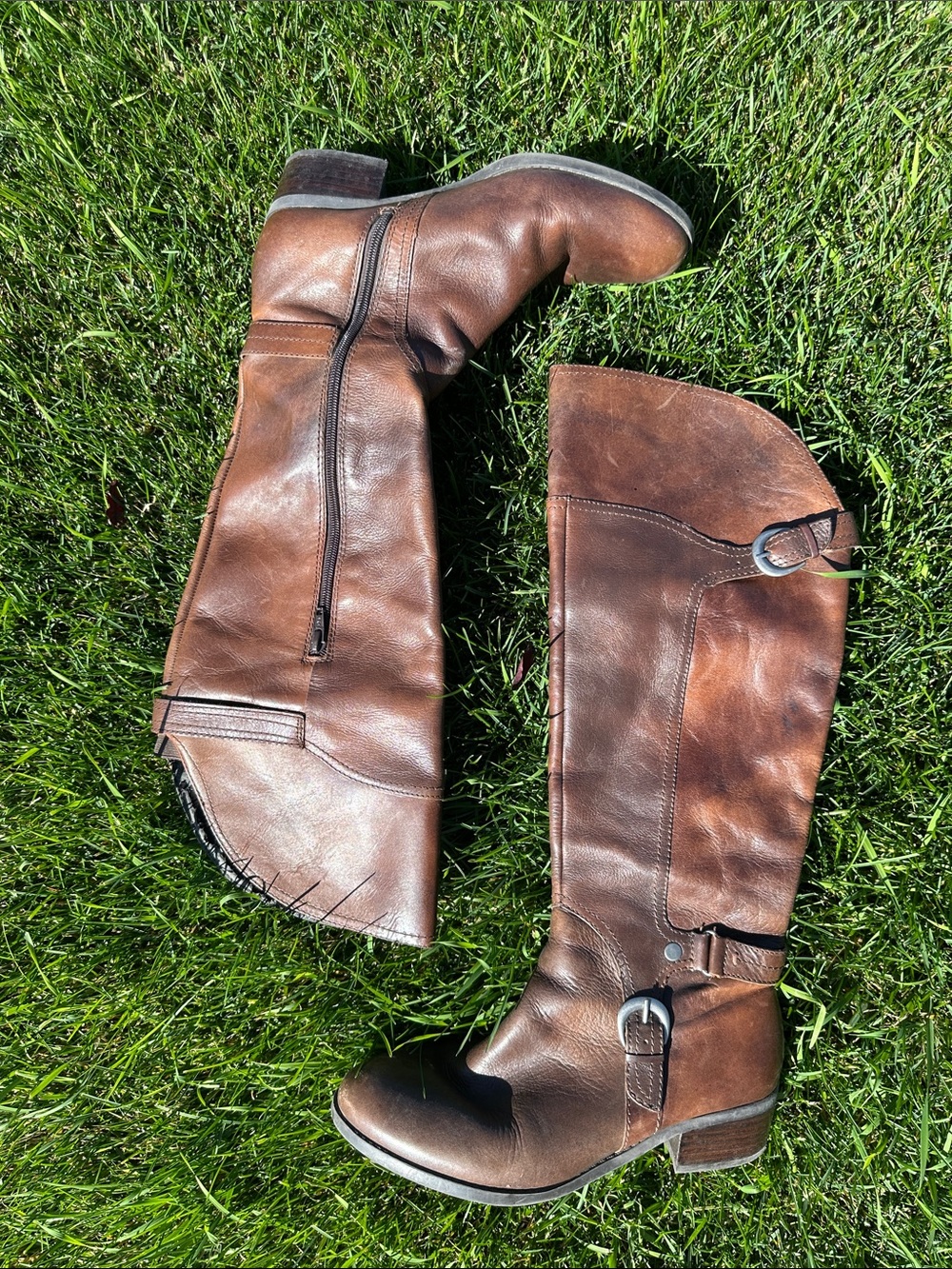 Audrey Brooke Brown Leather Knee-High Riding Boots